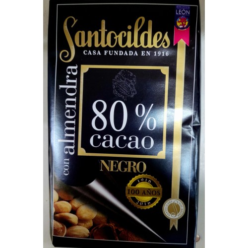 CHOCOLATE NEGRO SANTOCILDES 80%DE CACAO CON ALMENDRAS....