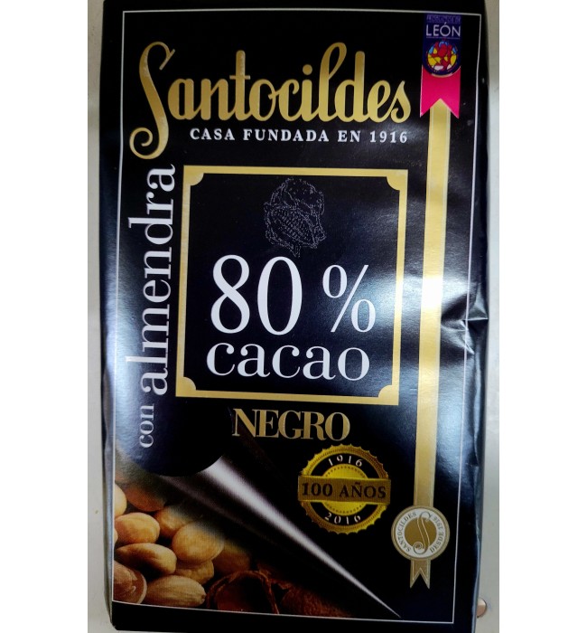 CHOCOLATE NEGRO SANTOCILDES 80%DE CACAO CON ALMENDRAS. TABLETA DE 200GR