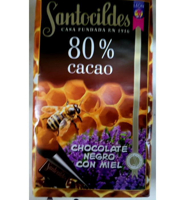 CHOCOLATE NEGRO CON MIEL SANTOCILDES , 80%DE CACAO. TABLETA DE 200GR