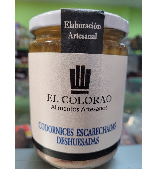 5 CODORNICES ESCABECHADAS Y DESHUESADAS. EL COLORAO. ELABORACION ARTESANAL,BOTE DE 425GR.