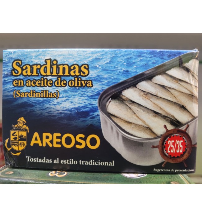 SARDINILLAS EN ACEITE DE OLIVA AREOSO 25/35  111GR TOSTADAS AL ESTILO TRADICIONAL